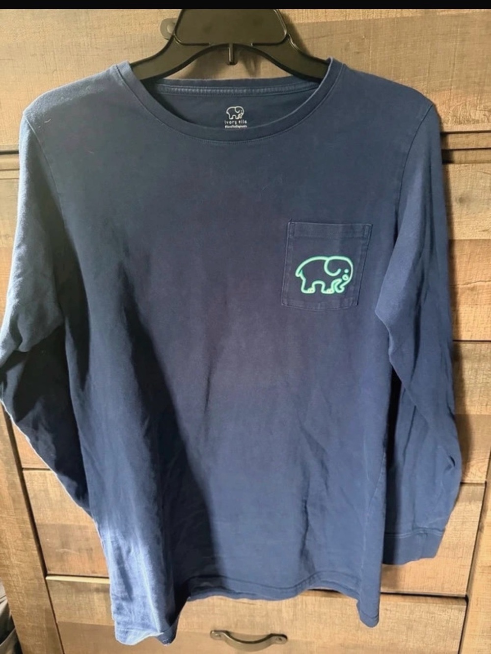ivory ella Navy Long-Sleeve Tee with Neon Green Elephant Pocket